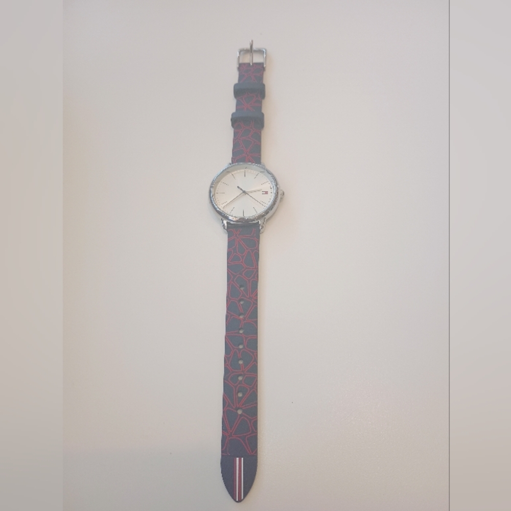 Tommy Hilfiger Blue Red Flower Band and White & Silver Face Watch